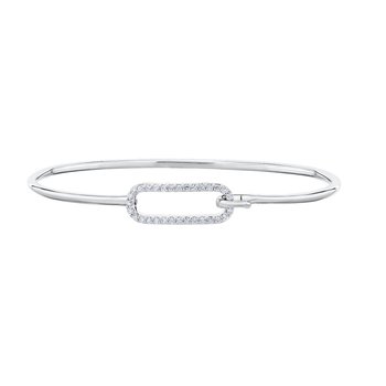 14K White Gold Pave Paperclip Hook & Eye Diamond Bangle 0.25 Ctw