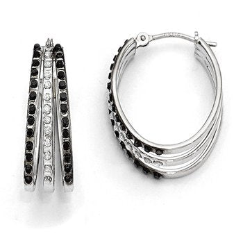 14k WG Diamond Fascination Black & W Diamond Triple Oval Hinged Hoop Ear