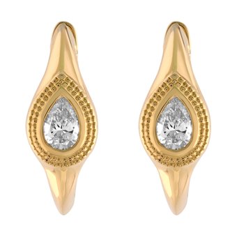 14K Yellow Gold Bezel Set Pear Shape Tapered Hoops Diamond Earrings 0.40 Ctw