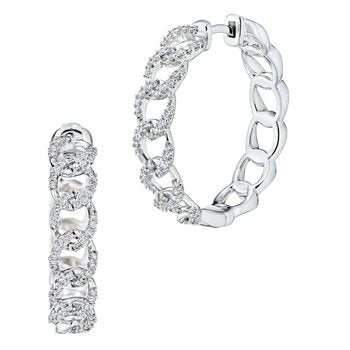 Earrings: 14KW Chain Link Pave Set Hoops 1/2 Ctw