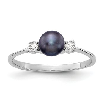 14k White Gold 5mm Black FW Cultured Pearl A Diamond ring