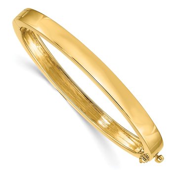 14k 6.3mm Polished Solid Hinged Oval Bangle Bracelet
