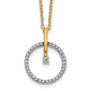 14k Two-tone 1/5 carat Diamond Circle Pendant 18 inch Necklace