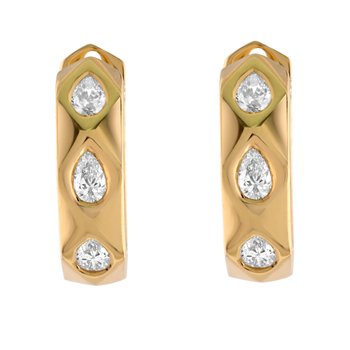 Textura™ 14K Yellow Gold Flush Set Pear Shape Wide Hoops Brushed Finished Diamond 0.54 Ctw