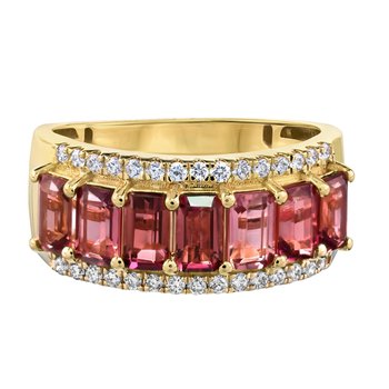 RedVelvet™ 14K Yellow Gold 7 Prong Set Color Center with Diamond Rails Ring 2.28 Ctw Natural Rubellite