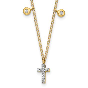 14k Polished 1/20 carat Diamond Cross 18 inch Necklace
