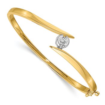14k Two-tone Complete 1/2 carat AA Diamond Hinged Oval Bangle Bracelet