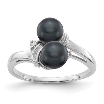 14k White Gold 5.5mm Black FW Cultured Pearl A Diamond ring