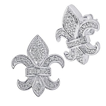Lis Royale™ 14K White Gold Pave Set Fleur-De-Lis Studs Earrings 0.25 Ctw Diamond