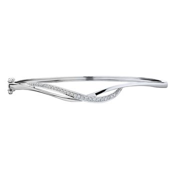 14K White Gold Curved Center Section 2 Rows Interwoven 1 Pave Set Bangle Diamond 0.25 Ctw