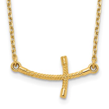 14k Small Sideways Curved Twist Cross 19 inch Necklace