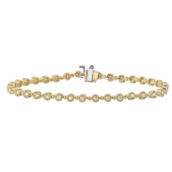 14k Yellow Gold Diamond Milgrain Settings in Straight Line Bracelet 1.00 Ctw