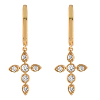10K Yellow Gold Cross Drops Bezel Set with Milgrain Diamond Earrings 0.26 Ctw