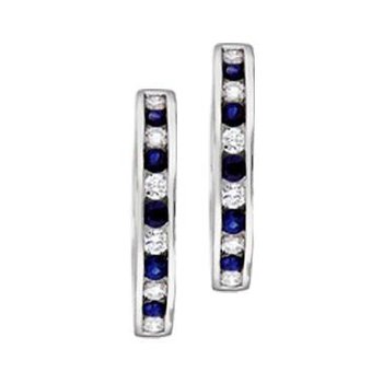 14K White Gold Earrings Channel Set Alternating Color & Diamond Hoops 0.50 Ctw