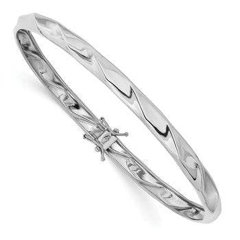 14k White Gold Polished Twisted 5.00mm Flexible Round Bangle Bracelet