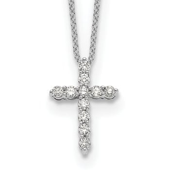 14k White Gold 1/4 carat Diamond Cross Pendant 18 inch Necklace