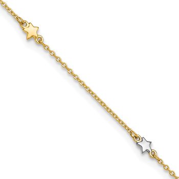 14K Two-Tone Polished Stars 5-Station 10 inch Plus 1 inch Extender - Total 11 inch Anklet