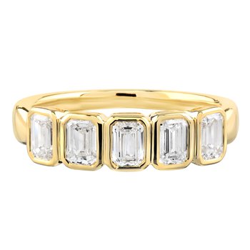 14K Yellow Gold 5 Bezel Set Emerald Cuts Ring Diamond 1.00 Ctw