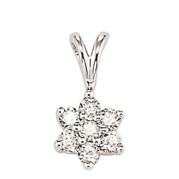 14k White Gold Pendant Prong Set Flower Cluster Split Bail Diamond 1.00 Ctw