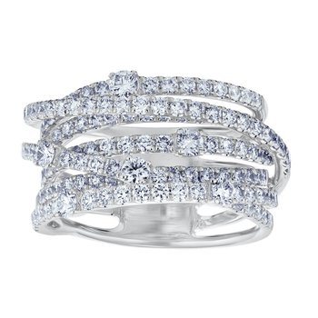 14K White Gold Ring Multi Row Criss Cross Prong Set Diamond 2.00 Ctw
