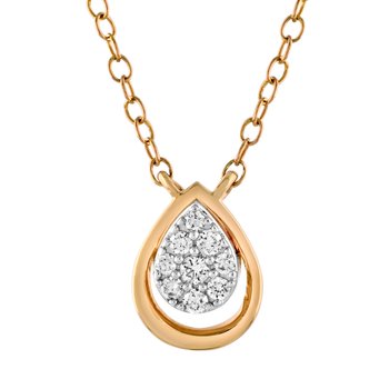 10K Yellow Gold Pear Shape Pave Inside Polished Frame Diamond Necklace 0.10 Ctw