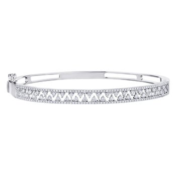 14K White Gold Zig-Zag Filigree Pave Set Hinged Diamond Bangle 2.25 Ctw