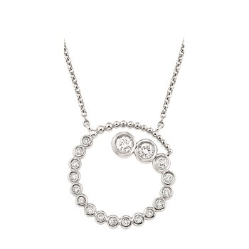 14K White Gold Necklace Graduating Journey Cutout Circle Diamond 1.00 Ctw