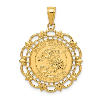 14K Gold Polished / Satin Saint Michael Medal Pendant
