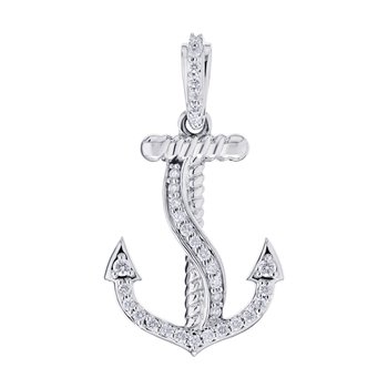 BluSea™ 14k White Gold Pendant Twisted Wire Anchor Diamond Set Rope Diamond 0.25 Ctw