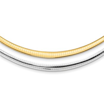 14k with White Rhodium 3.00-6.00mm Graduated Reversible 16 inch Omega Necklace