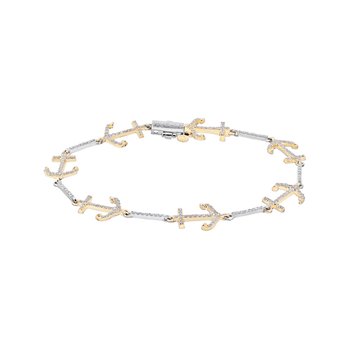 BluSea™ 14k Two Tone Bracelet Horizontal Anchors with Pave Set Bars Between Diamond 1.00 Ctw