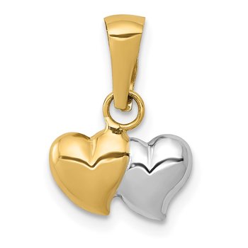 14K w/White Rhodium Double Heart Pendant
