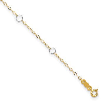 14k Two-tone Circles 7-Station 9 inch Plus 1 inch Extender - Total 10 inch Anklet