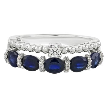 Majestic Gems™ 14k Yellow Gold Double Ring 1 Horizontal Color 1 Beaded with Prong Set Diamond Emerald & Diamond 1.178 Ctw
