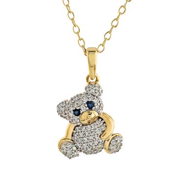 14K Yellow Gold Teddy Bear Pave Set Pendant Diamond 0.27 Ctw