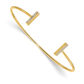 14k Polished Complete 1/6 carat A Diamond Bar Flexible Cuff Bangle Bracelet