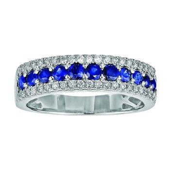 Majestic Gems™ 14k White Gold Color Center Bead Set with Diamond Rails Blue Sapphire & Diamond 0.75 Ctw