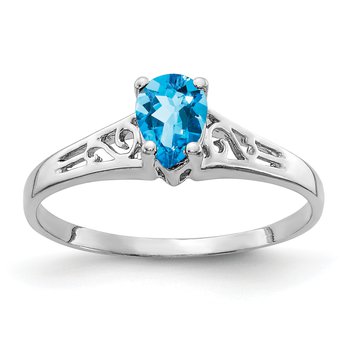 14k White Gold 6x4mm Pear Blue Topaz ring