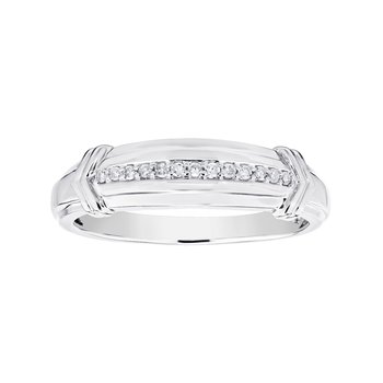 Shefian™ 10K White Gold Ring Men's Bead Set Row of Diamonds with 'V' Shaped Shoulder Rails Diamond 0.10 Ctw