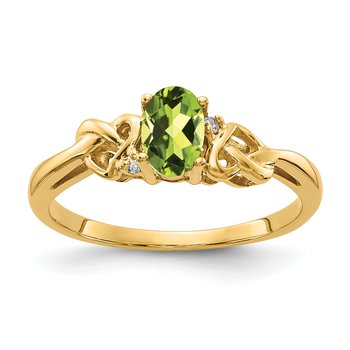 14k 6x4mm Oval Peridot VS Diamond ring