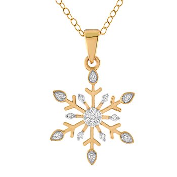 Diamond Frost™ 14k Yellow Gold Prong Set Snowflake Pendant Diamond 0.15 Ctw