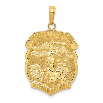 14K Gold Polished Large Saint Michael Protect Us Medal Pendant