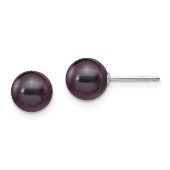 14k White Gold 7-8mm Black Round Freshwater Cultured Pearl Stud Post Earrings