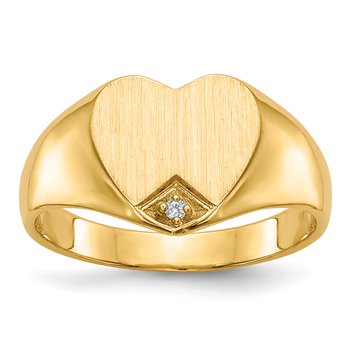 14k .005ct. Diamond Closed Back 9.0x9.0mm Heart Signet Ring