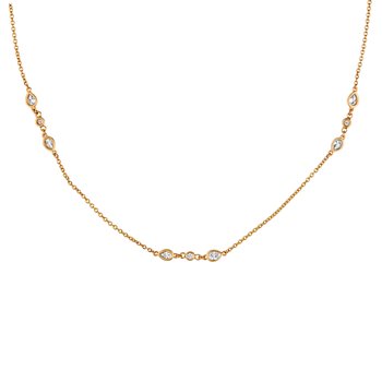 14K Yellow Gold Diamonds by the Yard 5 Stations Round & Pear Shape Cut Extendable Diamond Necklace 1.18 Ctw