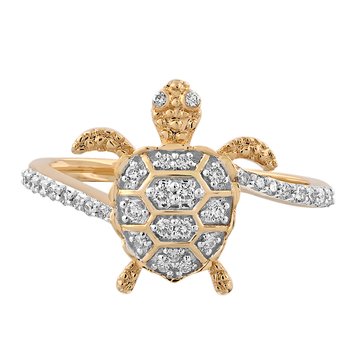 Oceanity™ 14K Yellow Gold Ring Textured Finish Turtle Pave Set Bypass Shoulders Diamond 0.18 Ctw