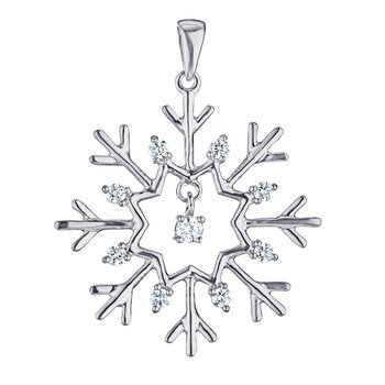 Diamond Frost™ 14k White Gold Diamond Set Snowflake with Dangling Diamond Center Pendant Diamond 0.25 Ctw