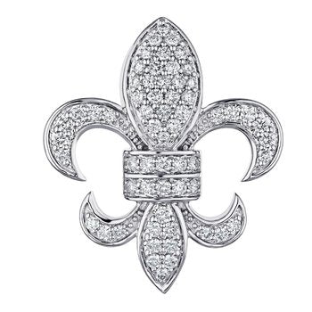 Lis Royale™ 14K White Gold Pave Set Fleur-Di-Lis Hidden Bail Pendant 1.00 Ctw Diamond