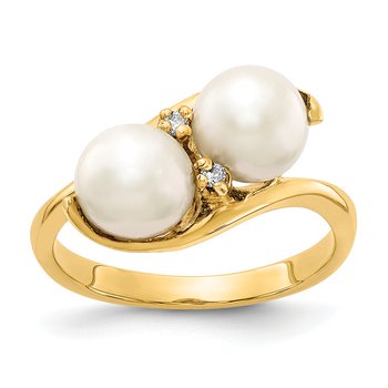 14k 6mm Black FW Cultured Pearl VS Diamond ring