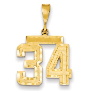 14k Medium Diamond-cut Number 34 Charm
